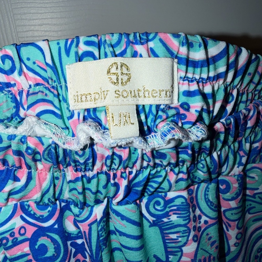 Simply Southern Blue Teal Pink Patterned Tassel Shorts - Picture 3 of 3